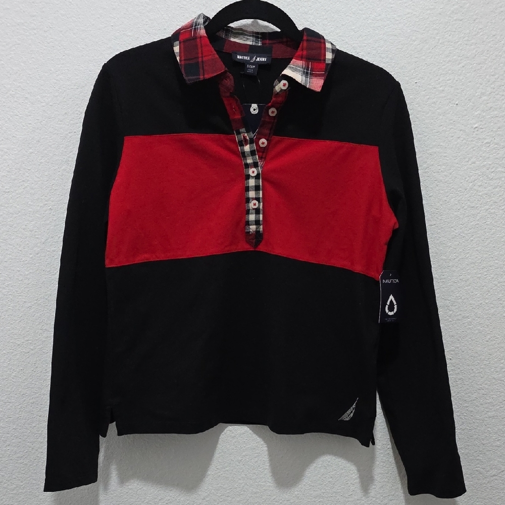 Nautica Red and Black Plaid Collar Shirt - Picture 2 of 6
